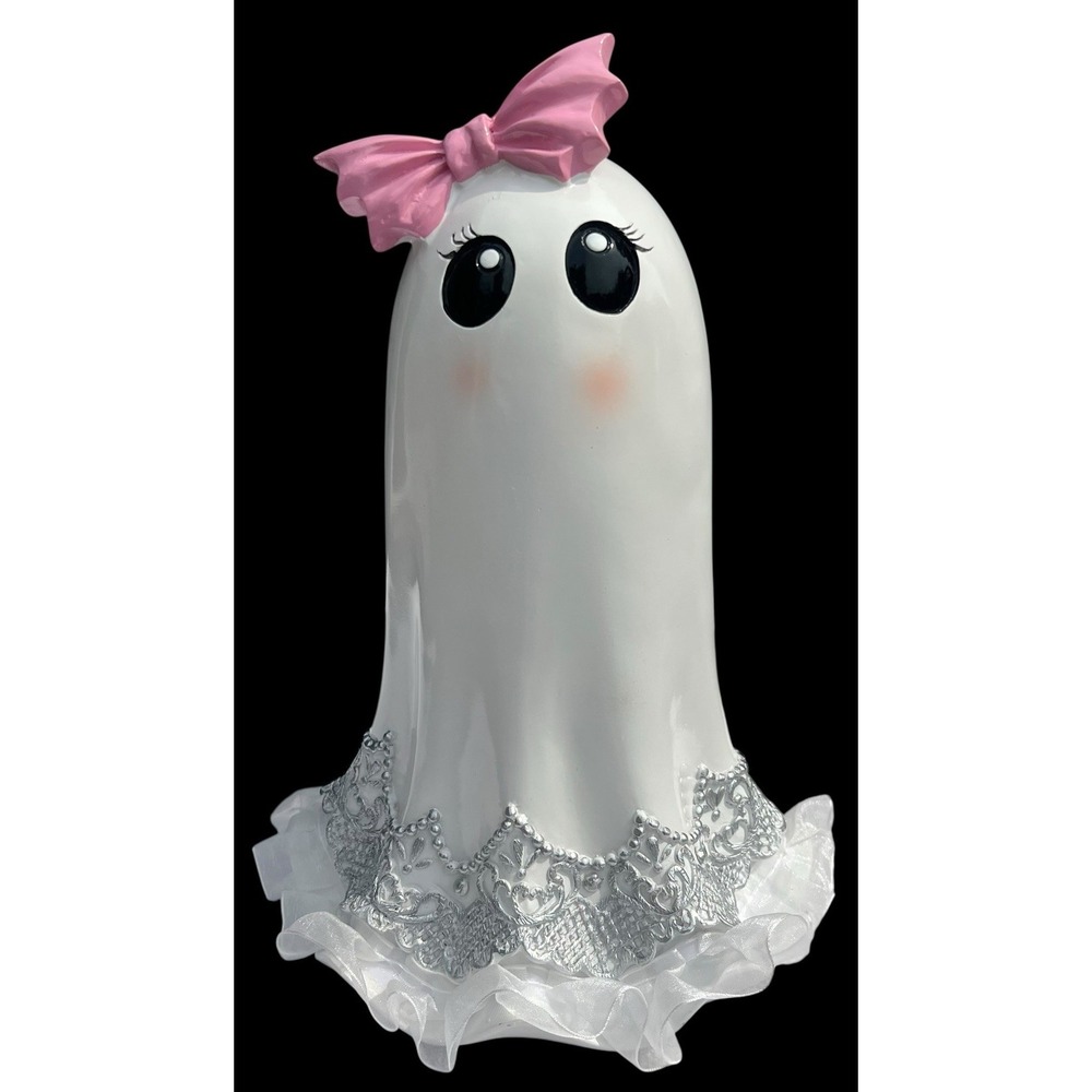 Halloween Girl Ghost 10"Figurine with Pink Bow Decor Spooky Season 2025